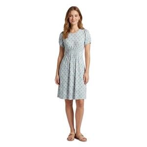 Boden Green & Pink Floral Geometric Print Smocked Waist Dress